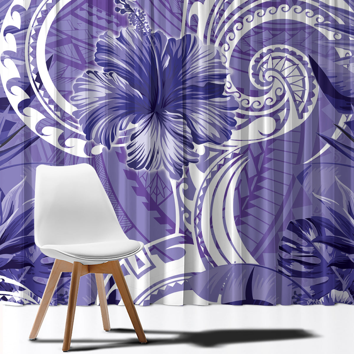 Polynesian Hibiscus Flower Tribal Window Curtain Violet Color LT9 - Polynesian Pride