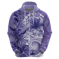 Polynesian Hibiscus Flower Tribal Zip Hoodie Violet Color