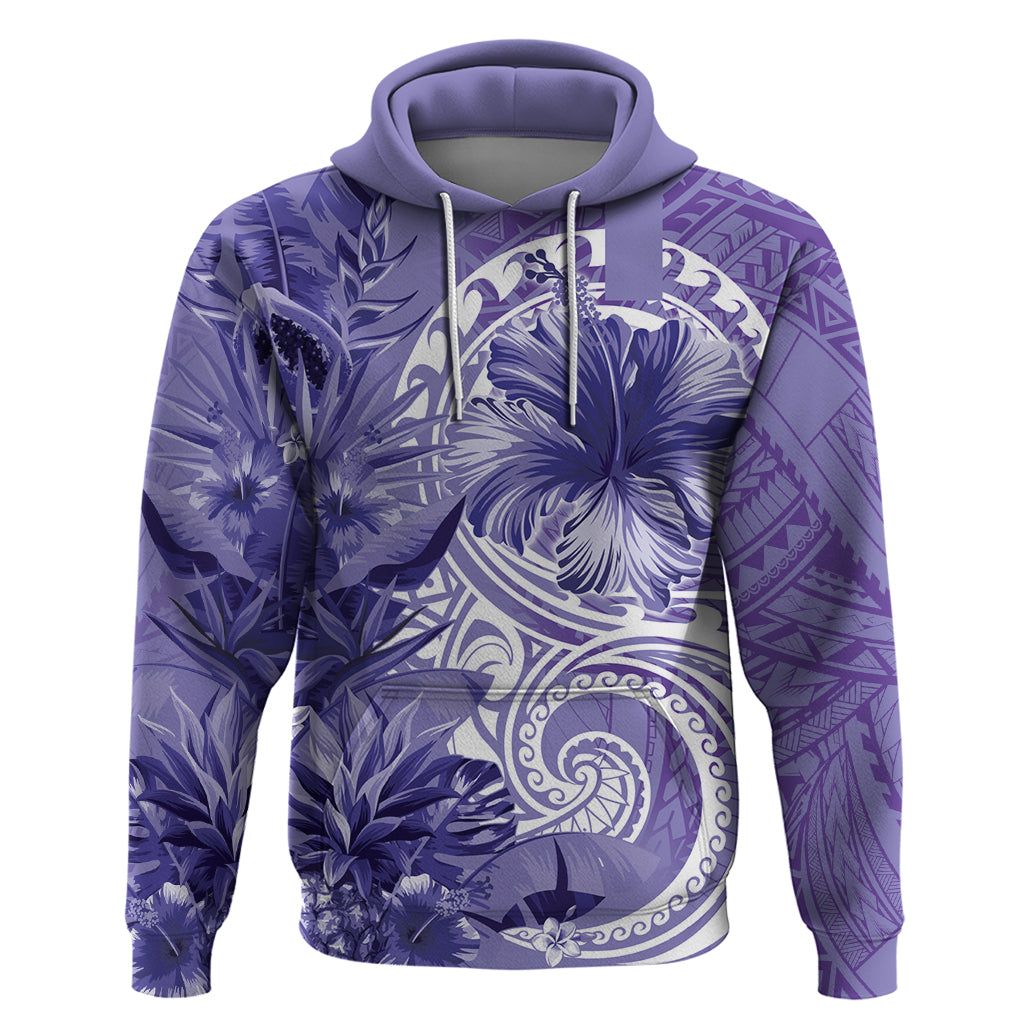 Polynesian Hibiscus Flower Tribal Zip Hoodie Violet Color