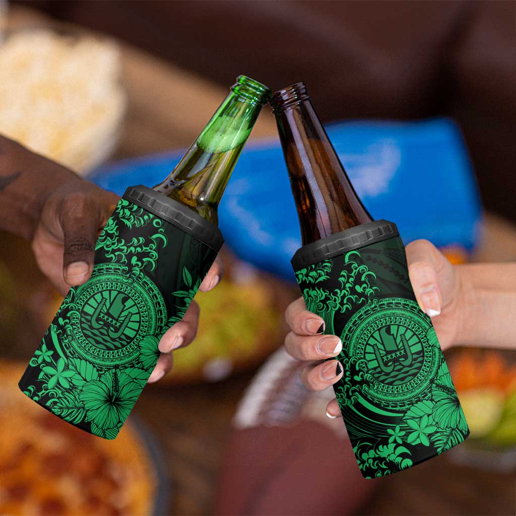 Green Polynesian Tahiti Island 4 in 1 Can Cooler Tumbler The Wave of Water