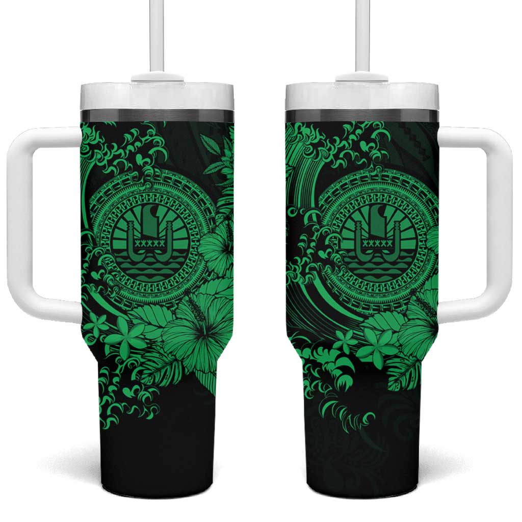 Green Polynesian Tahiti Island Tumbler With Handle The Wave of Water