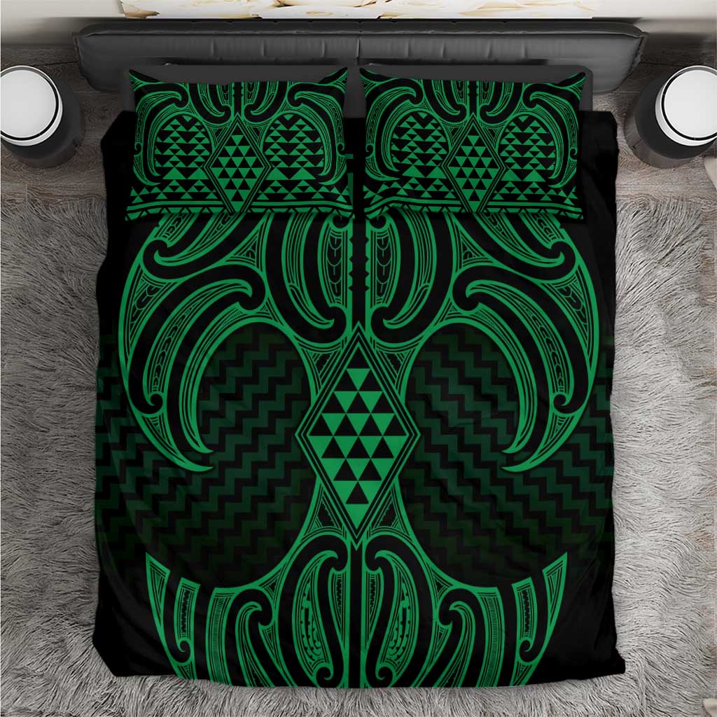 Kakariki Maori Ta Moko Poutama Art Bedding Set LT9 Green - Polynesian Pride