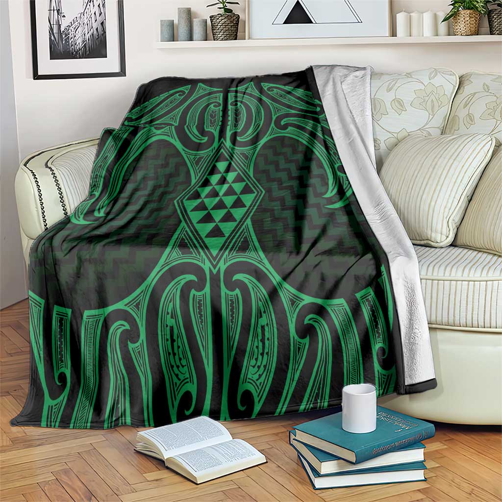 Kakariki Maori Ta Moko Poutama Art Blanket LT9 Green - Polynesian Pride