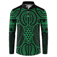 Kakariki Maori Ta Moko Poutama Art Button Sweatshirt LT9 Green - Polynesian Pride