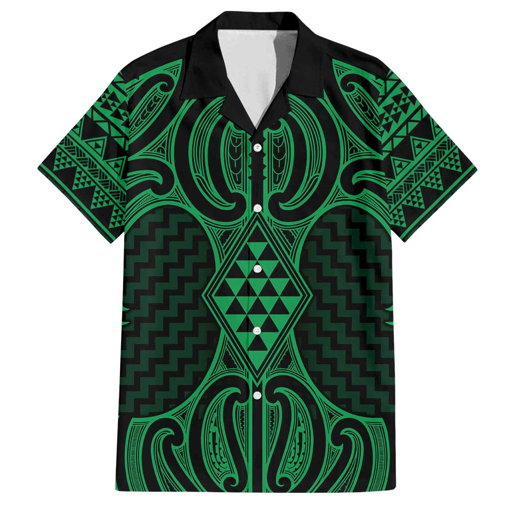 Kakariki Maori Ta Moko Poutama Art Family Matching Off Shoulder Maxi Dress and Hawaiian Shirt