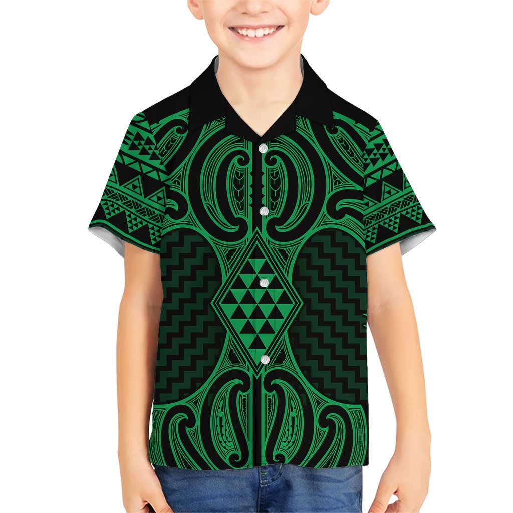 Kakariki Maori Ta Moko Poutama Art Family Matching Puletasi and Hawaiian Shirt LT9 Son's Shirt Green - Polynesian Pride