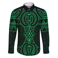 Kakariki Maori Ta Moko Poutama Art Family Matching Short Sleeve Bodycon Dress and Hawaiian Shirt LT9 Dad's Shirt - Long Sleeve Green - Polynesian Pride
