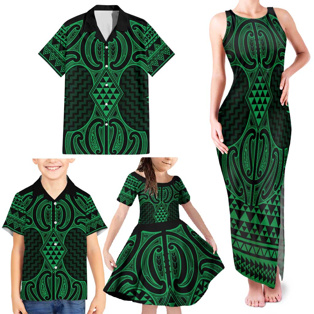 Kakariki Maori Ta Moko Poutama Art Family Matching Tank Maxi Dress and Hawaiian Shirt