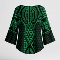 Kakariki Maori Ta Moko Poutama Art Kimono Sleeve Blouse - Polynesian Pride