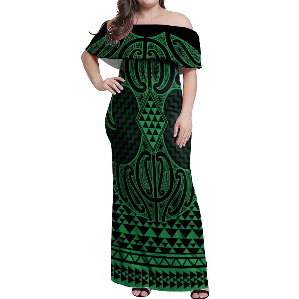 Kakariki Maori Ta Moko Poutama Art Off Shoulder Maxi Dress