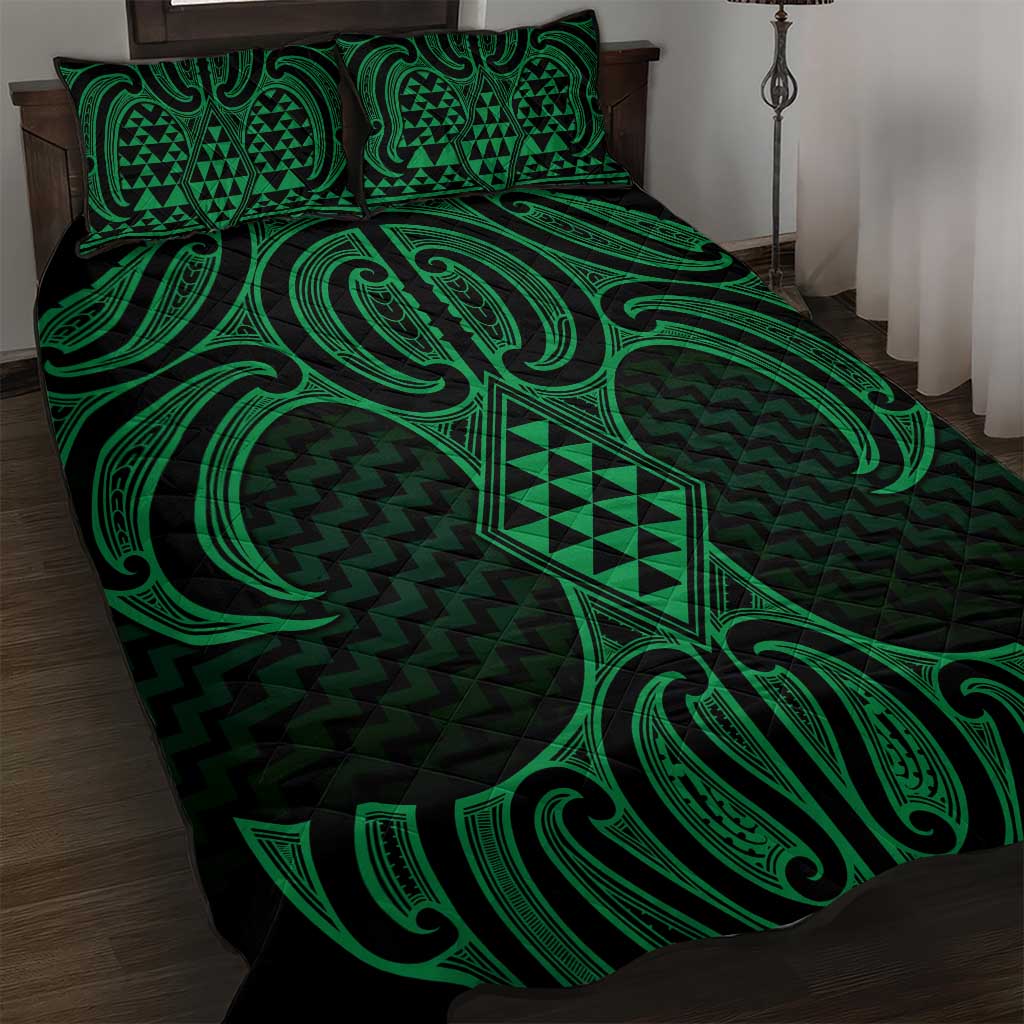 Kakariki Maori Ta Moko Poutama Art Quilt Bed Set LT9 Green - Polynesian Pride