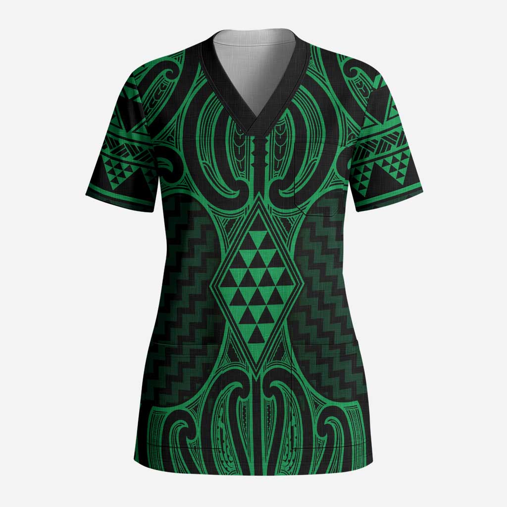 Kakariki Maori Ta Moko Poutama Art Scrub Top - Polynesian Pride