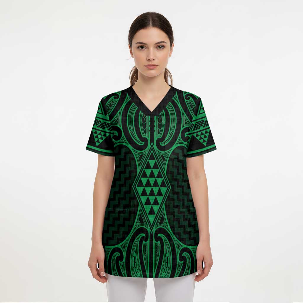 Kakariki Maori Ta Moko Poutama Art Scrub Top - Polynesian Pride