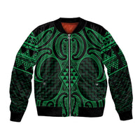 Kakariki Maori Ta Moko Poutama Art Sleeve Zip Bomber Jacket LT9 Unisex Green - Polynesian Pride