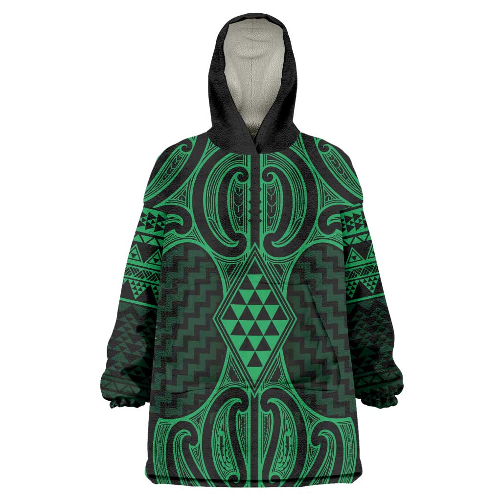 Kakariki Maori Ta Moko Poutama Art Wearable Blanket Hoodie LT9 One Size Green - Polynesian Pride