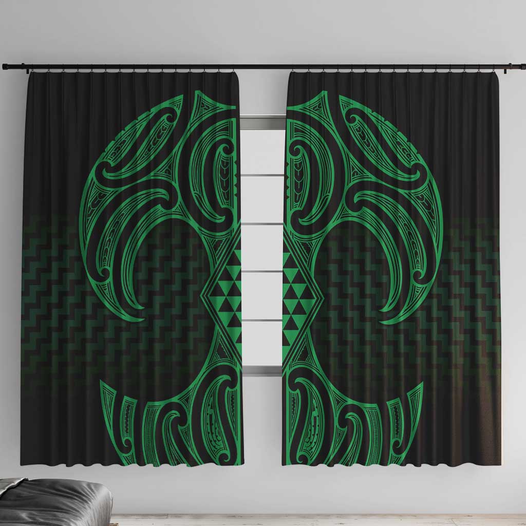 Kakariki Maori Ta Moko Poutama Art Window Curtain LT9 With Hooks Green - Polynesian Pride