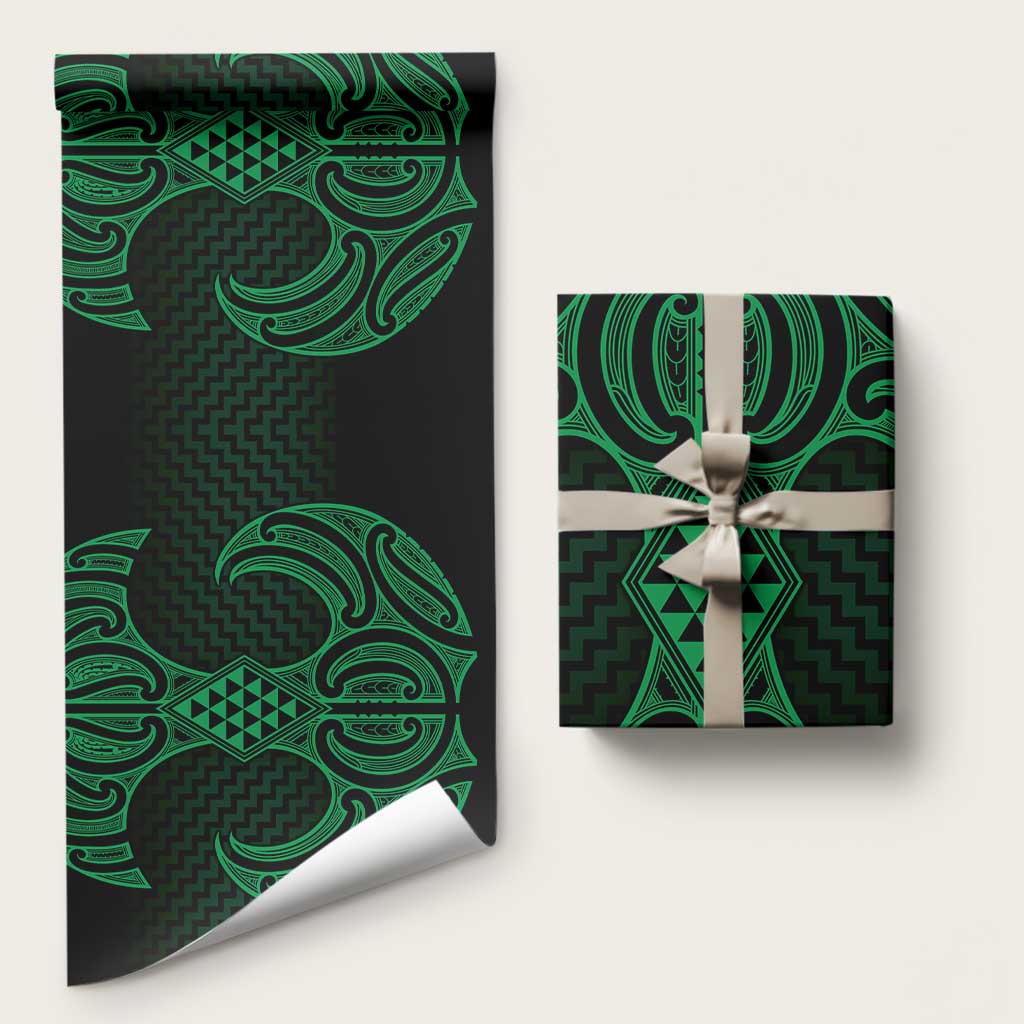 Kakariki Maori Ta Moko Poutama Art Wrapping Paper LT9 58" × 23" Green - Polynesian Pride