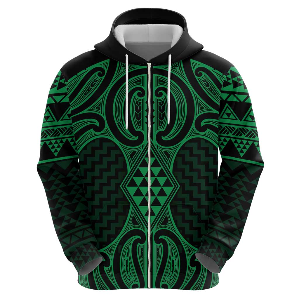 Kakariki Maori Ta Moko Poutama Art Zip Hoodie LT9 - Polynesian Pride