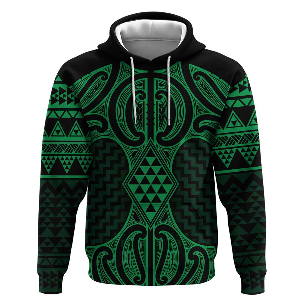 Kakariki Maori Ta Moko Poutama Art Zip Hoodie LT9 Pullover Hoodie Green - Polynesian Pride