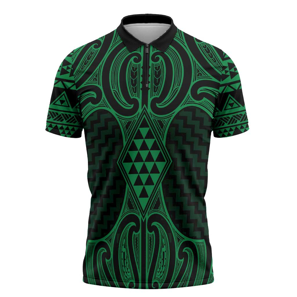 Kakariki Maori Ta Moko Poutama Art Zipper Polo Shirt - Polynesian Pride