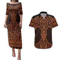 Karaka Maori Ta Moko Poutama Art Couples Matching Puletasi and Hawaiian Shirt LT9 Gold - Polynesian Pride
