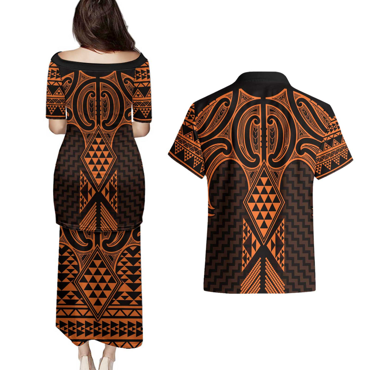 Karaka Maori Ta Moko Poutama Art Couples Matching Puletasi and Hawaiian Shirt LT9 - Polynesian Pride