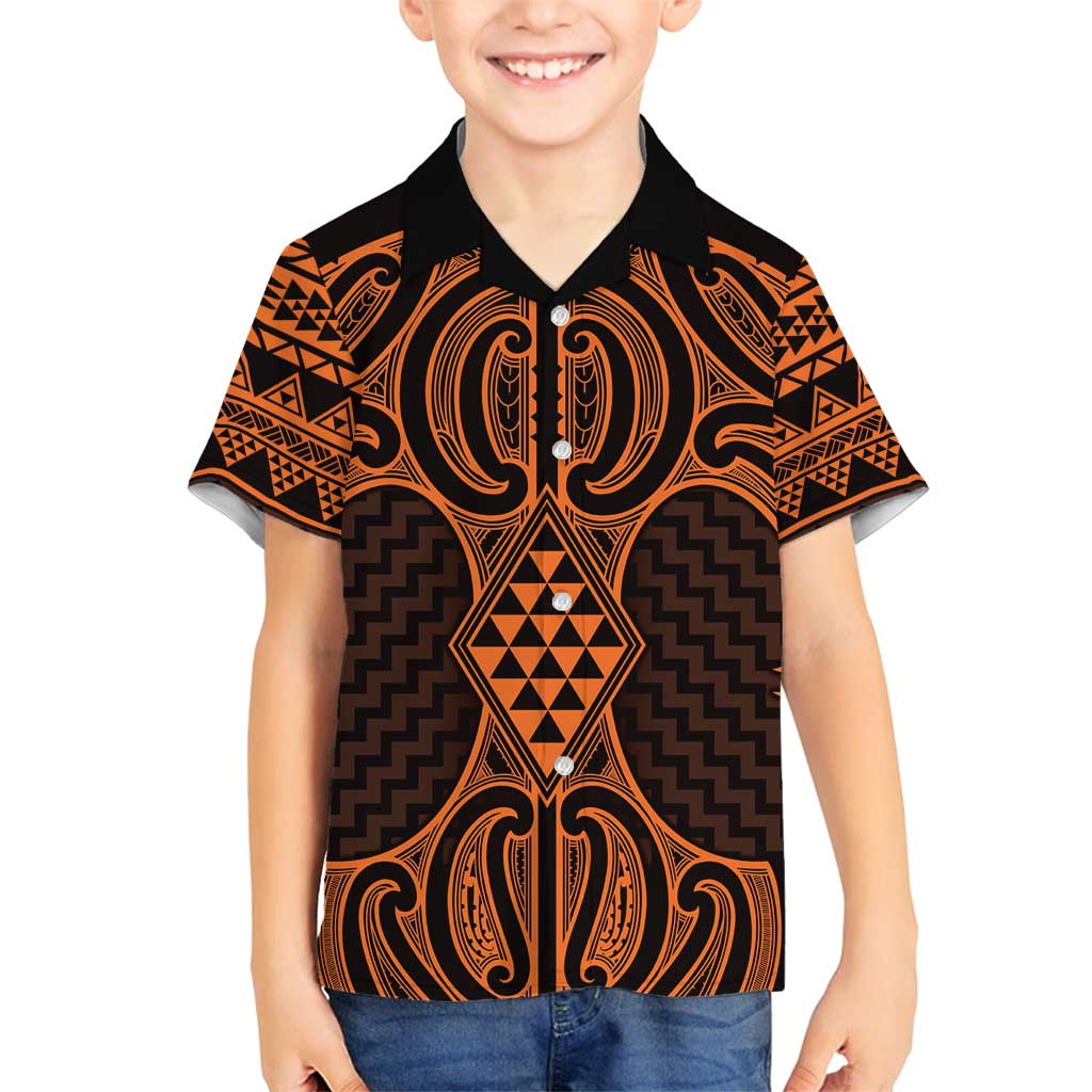 Karaka Maori Ta Moko Poutama Art Family Matching Long Sleeve Bodycon Dress and Hawaiian Shirt LT9 Son's Shirt Gold - Polynesian Pride