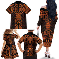 Karaka Maori Ta Moko Poutama Art Family Matching Off The Shoulder Long Sleeve Dress and Hawaiian Shirt