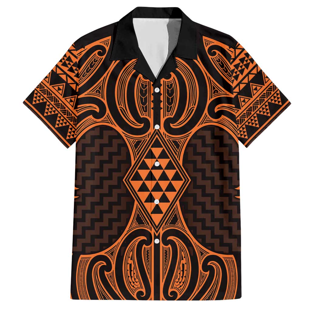 Karaka Maori Ta Moko Poutama Art Family Matching Short Sleeve Bodycon Dress and Hawaiian Shirt LT9 Dad's Shirt - Short Sleeve Gold - Polynesian Pride