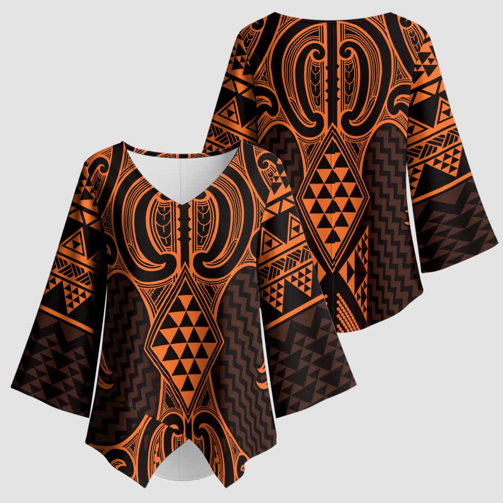 Karaka Maori Ta Moko Poutama Art Kimono Sleeve Blouse - Polynesian Pride