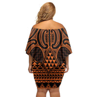 Karaka Maori Ta Moko Poutama Art Off Shoulder Short Dress