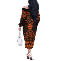 Karaka Maori Ta Moko Poutama Art Off The Shoulder Long Sleeve Dress