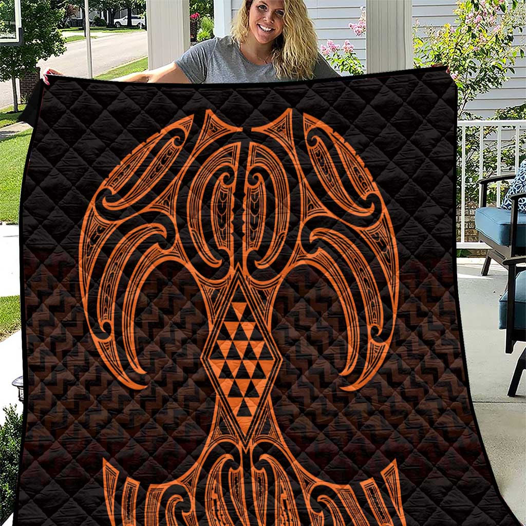 Karaka Maori Ta Moko Poutama Art Quilt LT9 Gold - Polynesian Pride
