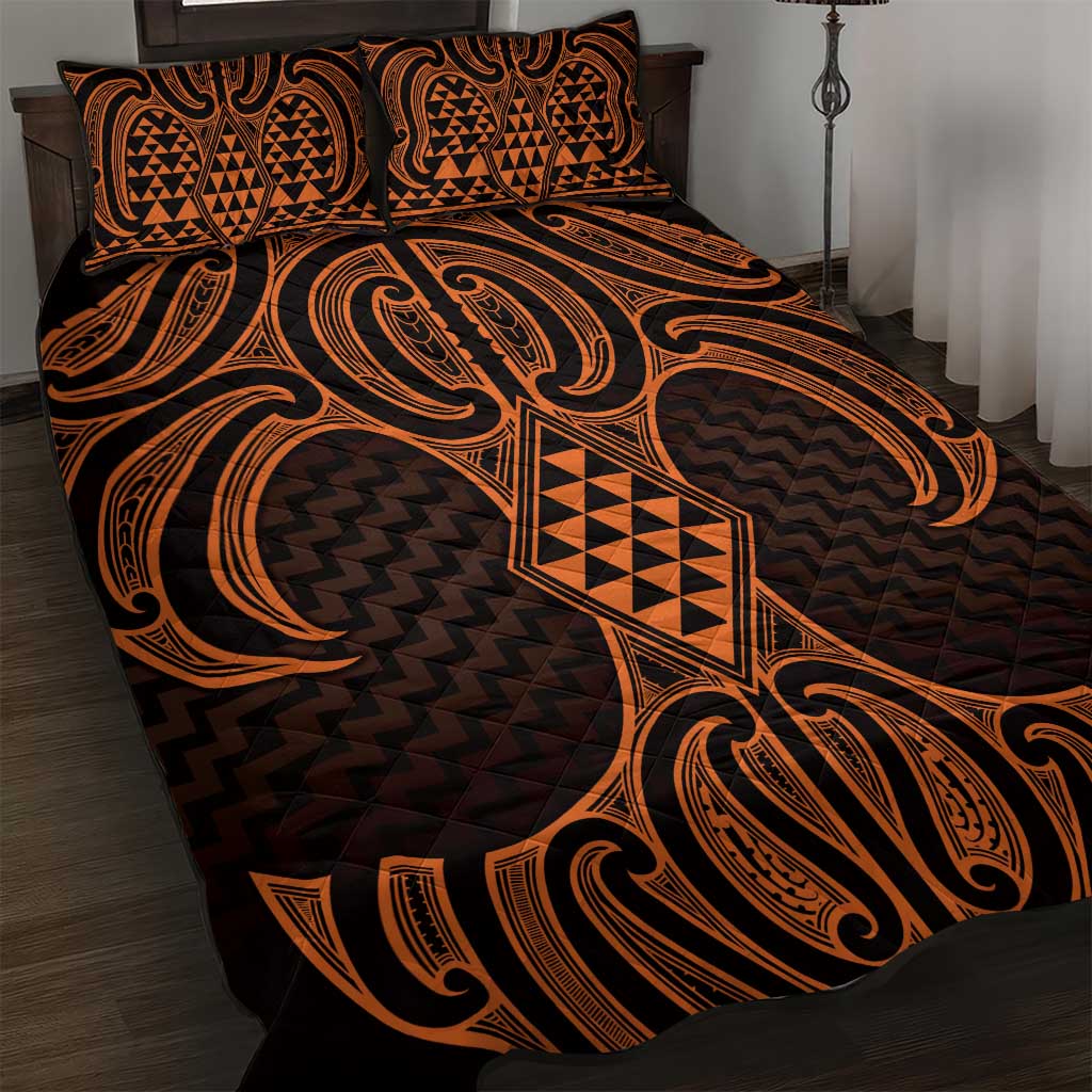 Karaka Maori Ta Moko Poutama Art Quilt Bed Set LT9 Gold - Polynesian Pride