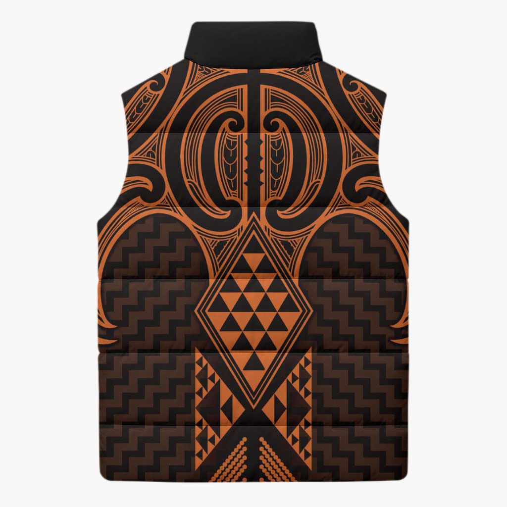 Karaka Maori Ta Moko Poutama Art Sleeveless Puffer Jacket - Polynesian Pride