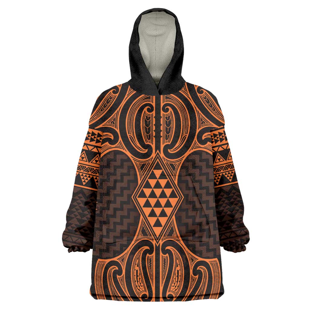 Karaka Maori Ta Moko Poutama Art Wearable Blanket Hoodie LT9 One Size Gold - Polynesian Pride