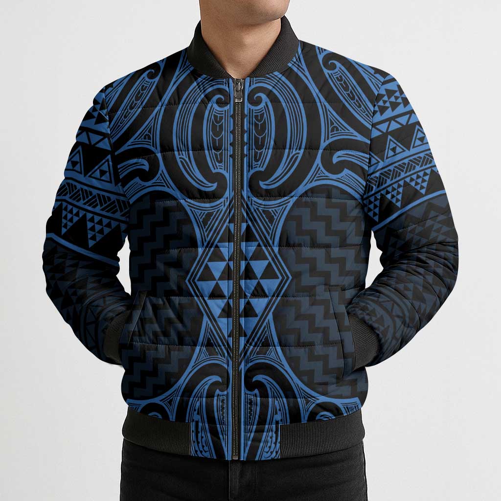 Kikorangi Maori Ta Moko Poutama Art Bomber Puffer Jacket - Polynesian Pride