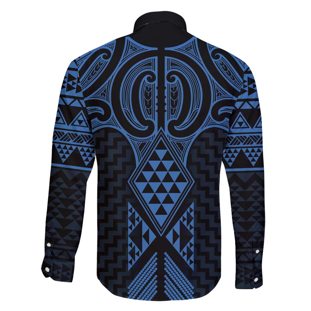 Kikorangi Maori Ta Moko Poutama Art Family Matching Long Sleeve Bodycon Dress and Hawaiian Shirt