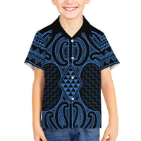 Kikorangi Maori Ta Moko Poutama Art Family Matching Long Sleeve Bodycon Dress and Hawaiian Shirt