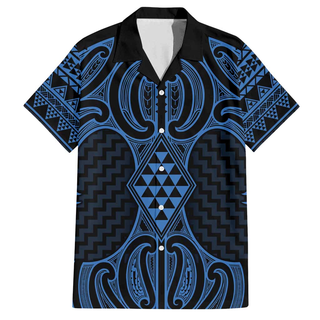 Kikorangi Maori Ta Moko Poutama Art Family Matching Off Shoulder Maxi Dress and Hawaiian Shirt