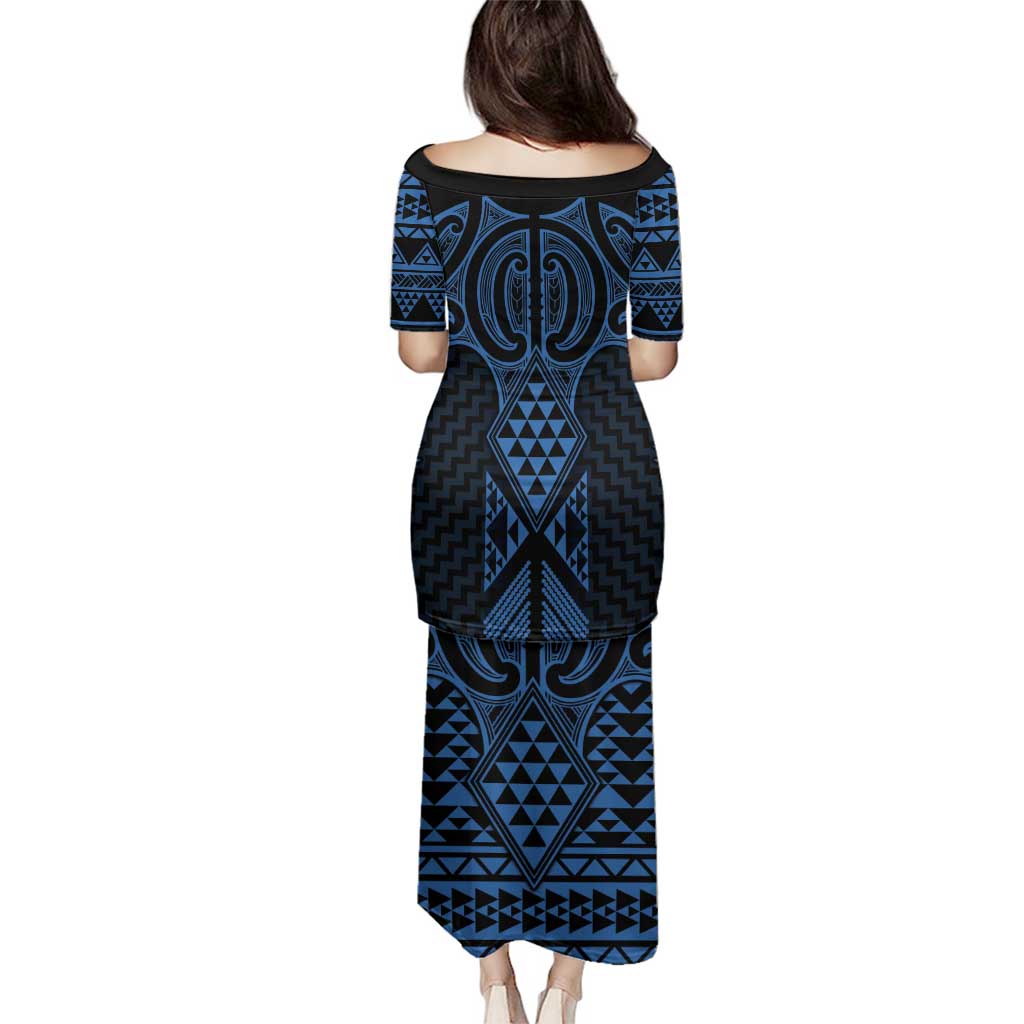 Kikorangi Maori Ta Moko Poutama Art Family Matching Puletasi and Hawaiian Shirt