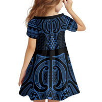 Kikorangi Maori Ta Moko Poutama Art Family Matching Short Sleeve Bodycon Dress and Hawaiian Shirt