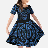 Kikorangi Maori Ta Moko Poutama Art Family Matching Summer Maxi Dress and Hawaiian Shirt