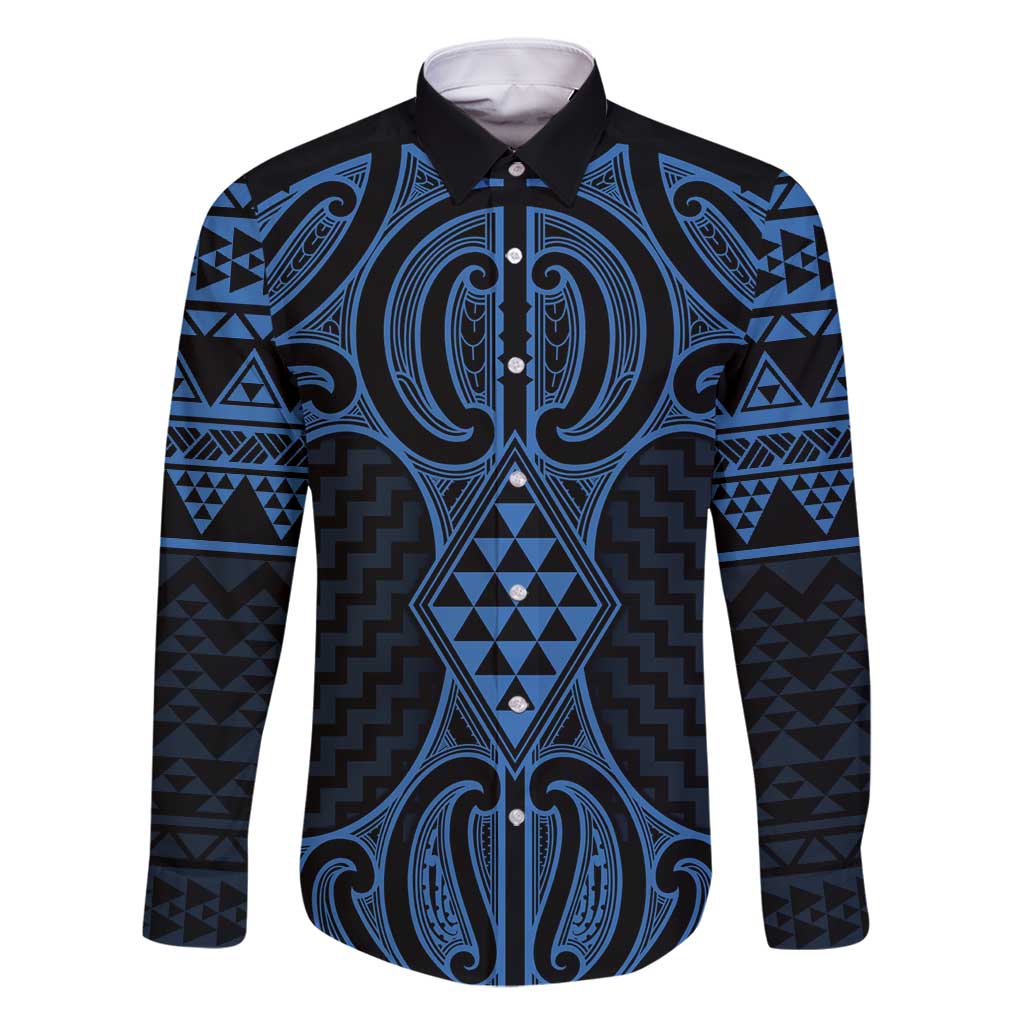 Kikorangi Maori Ta Moko Poutama Art Family Matching Summer Maxi Dress and Hawaiian Shirt