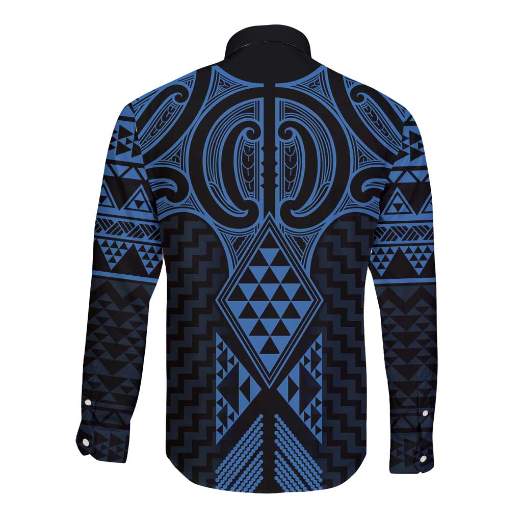 Kikorangi Maori Ta Moko Poutama Art Long Sleeve Button Shirt