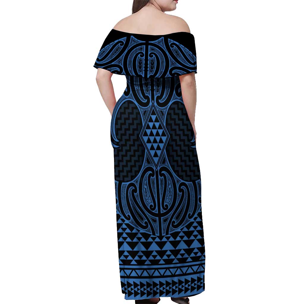 Kikorangi Maori Ta Moko Poutama Art Off Shoulder Maxi Dress