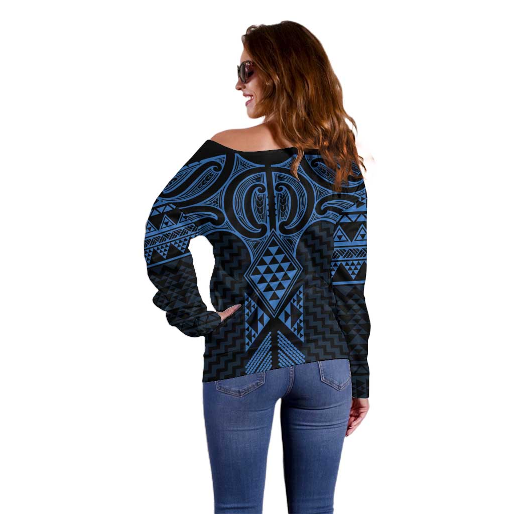 Kikorangi Maori Ta Moko Poutama Art Off Shoulder Sweater