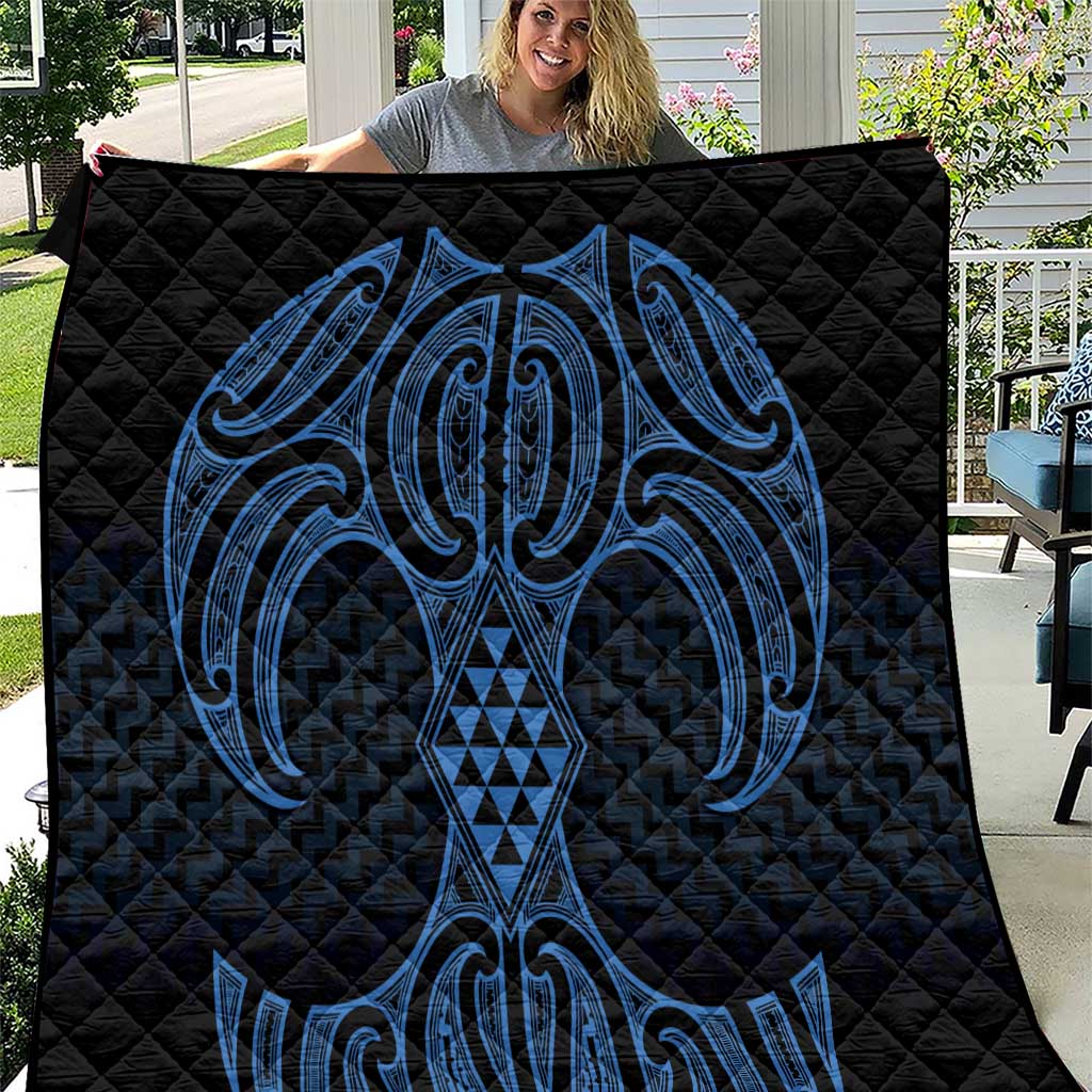 Kikorangi Maori Ta Moko Poutama Art Quilt LT9 Blue - Polynesian Pride