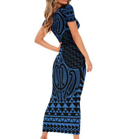 Kikorangi Maori Ta Moko Poutama Art Short Sleeve Bodycon Dress