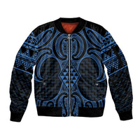 Kikorangi Maori Ta Moko Poutama Art Sleeve Zip Bomber Jacket LT9 Unisex Blue - Polynesian Pride